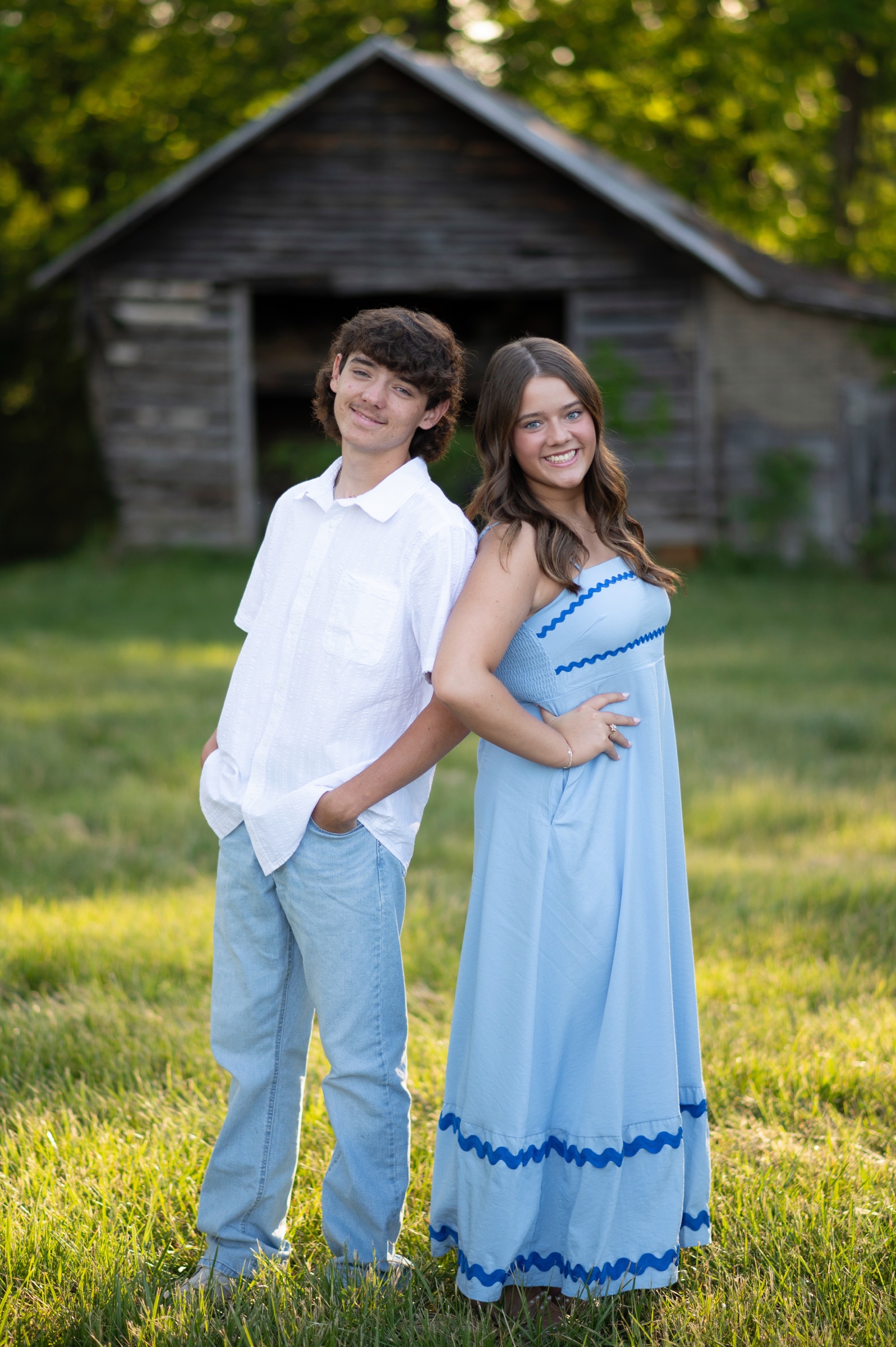 Brother and sister portrait outdoors